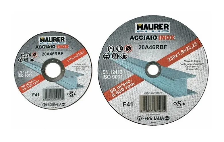 Maurer - Mola Abrasiva per Taglio Acciaio Inox Misura 115X1,6 mm Foro 22 mm cf. 6 Pz