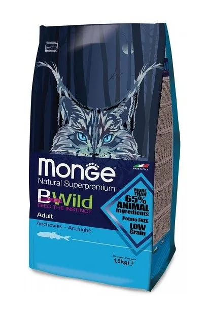 Monge - Natural Superpremium BWild Low Grain per Gatti Adulti con Acciughe da 1,5 Kg