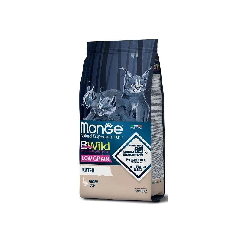 Monge - Natural Superpremium BWild Low Grain per Gatti Kitten con Oca da 1,5 Kg