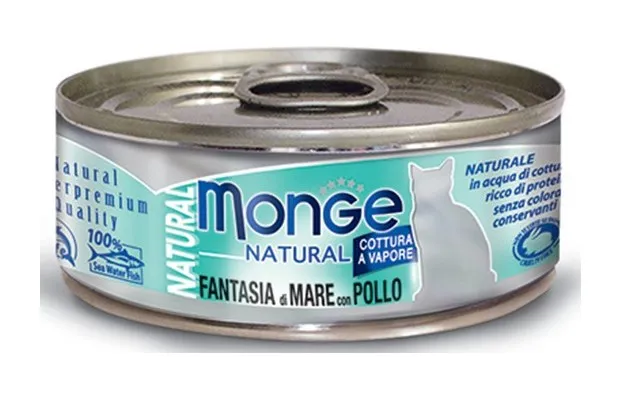 Natural Superpremium Cotti a Vapore per Gatto da 80 gr Fantasia di Mare e Pollo - Monge