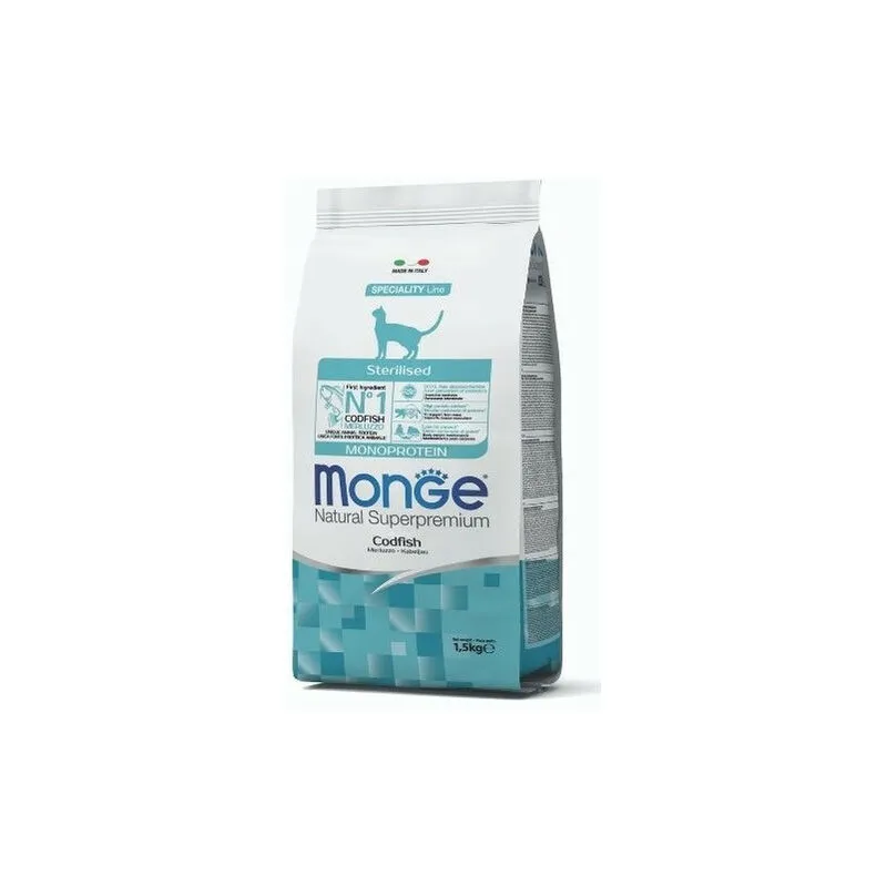 Monge - Natural Superpremium Speciality Line per Gatti Sterlised con Merluzzo da 1,5 Kg + omaggio 1 Snack Gift