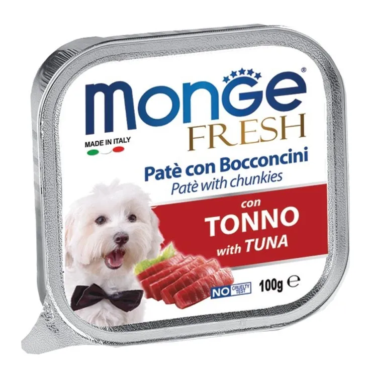 Monge - Fresh Patè e Bocconcini per Cane in Vaschetta da 100 gr Tonno