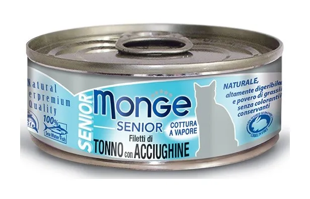 Monge - Natural Superpremium Jelly per Gatto Senior con Filetti di Tonno e Alici da 80 gr