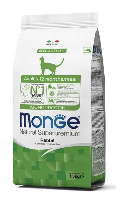 Monge - Monoproteico Gatto Adult Coniglio 1,5 Kg + omaggio 2 Snack Gift