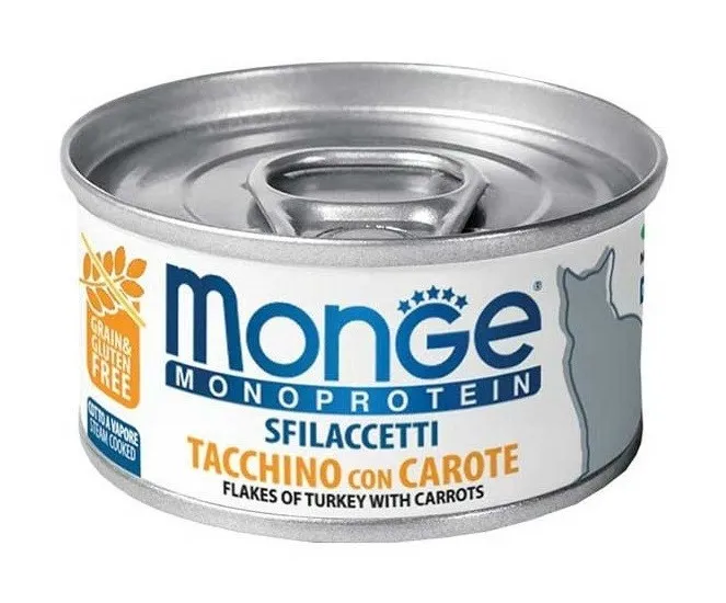 Monge - Monoprotein Sfilaccetti per Gatto da 80g Tacchino con Carote