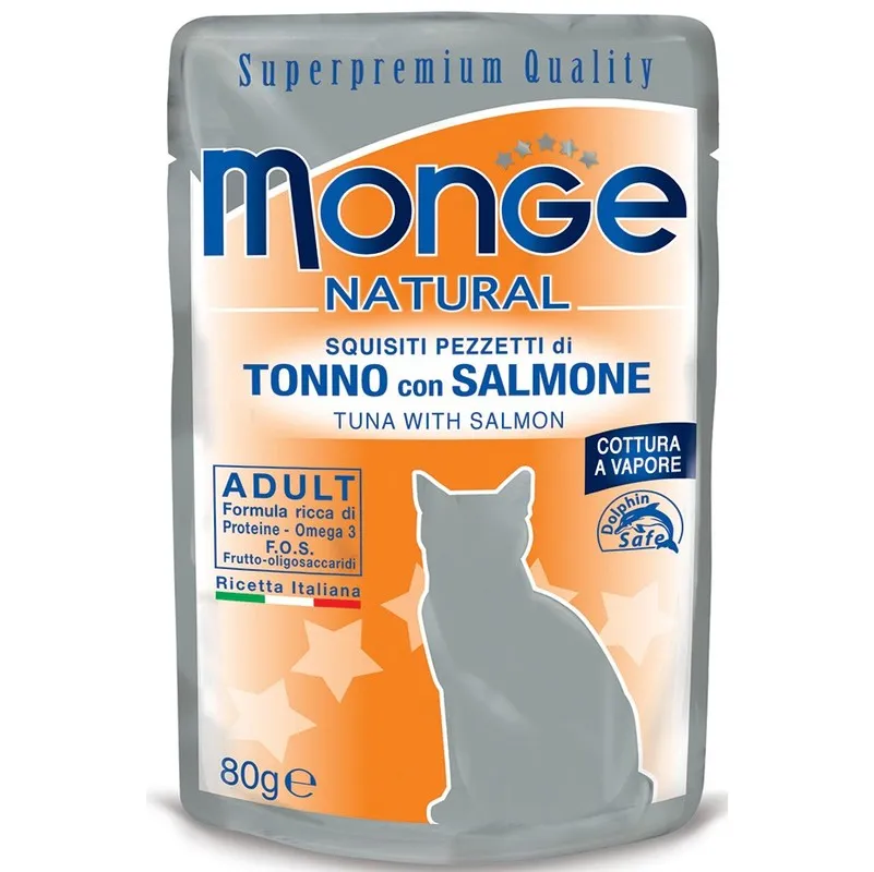 Natural Gatto in Busta da 80g Tonno e Salmone - Monge