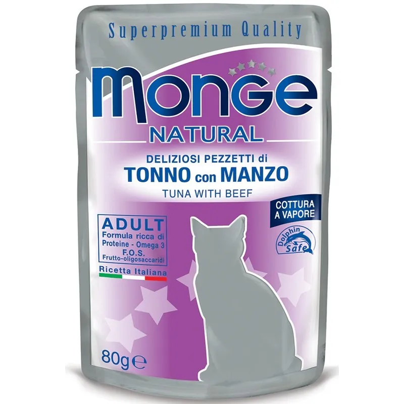 Natural Gatto in Busta da 80g Tonno e Manzo - Monge