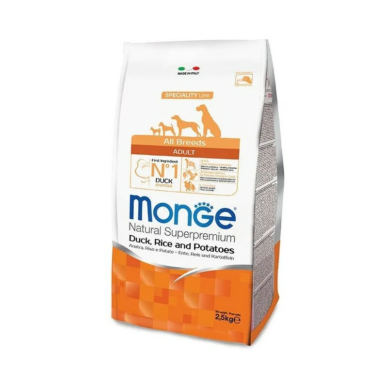 Natural Superpremium per Cane Adult All Breeds con Anatra Riso e Patate da 2,5 Kg - Monge