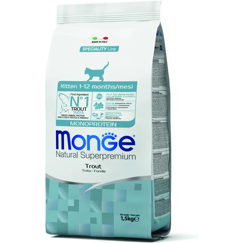 Natural Superpremium Monoprotein Kitten con Trota per Gattini da 1,5 kg - Monge