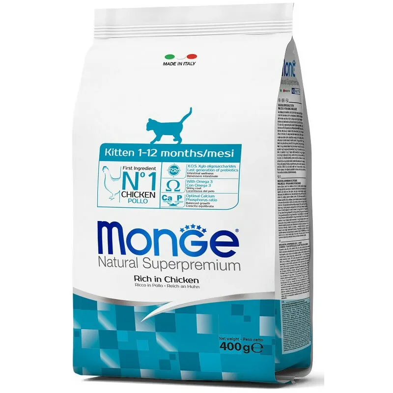 Monge - Natural Superpremium per Gatto Kitten Ricco di Pollo da 400 gr (con 2 pz omaggio 2 Snack Gift)