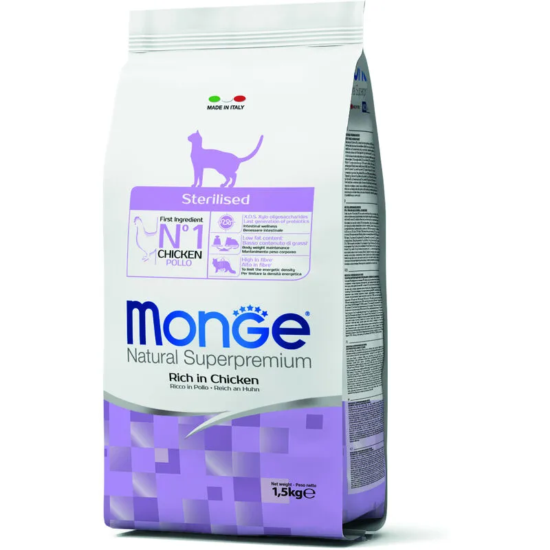 Monge - Natural Superpremium per Gatto Sterilised Ricco di Pollo da 1,5 Kg