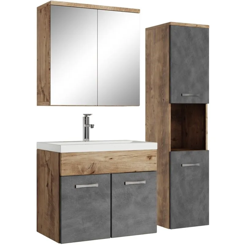 Badplaats - Mobile da bagno Montreal 60cm - Castagno con Grigio - armadietto a specchio