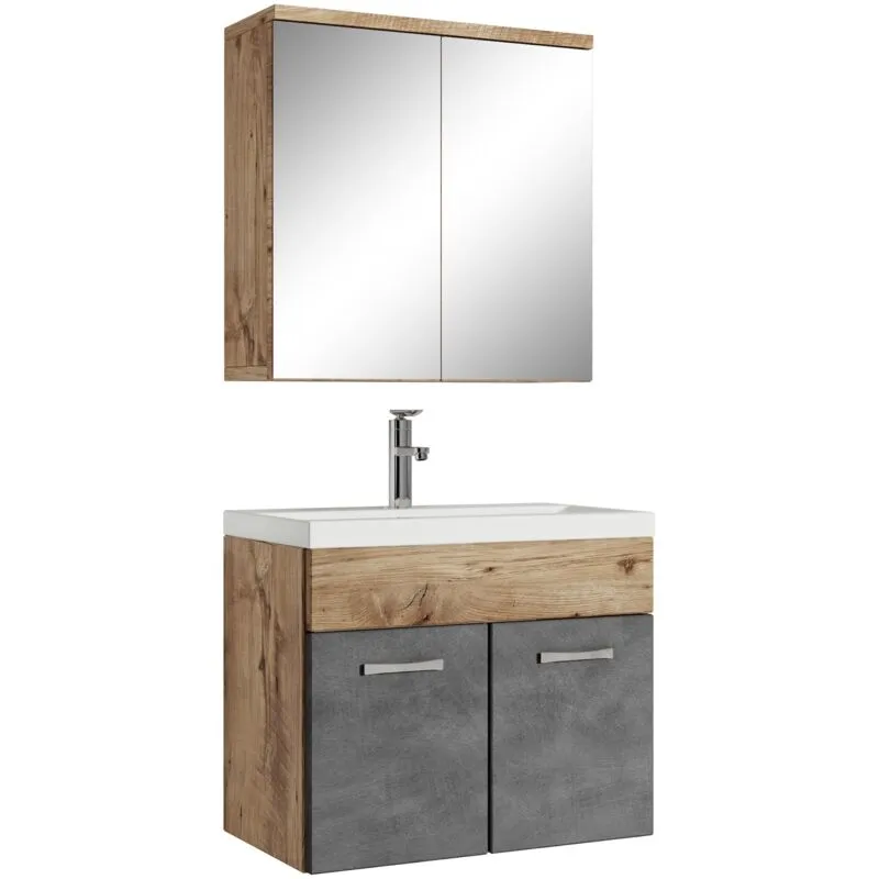 Badplaats - Mobile da bagno Montreal 01 60cm Castagno Grigio Scuro - armadietto a specchio