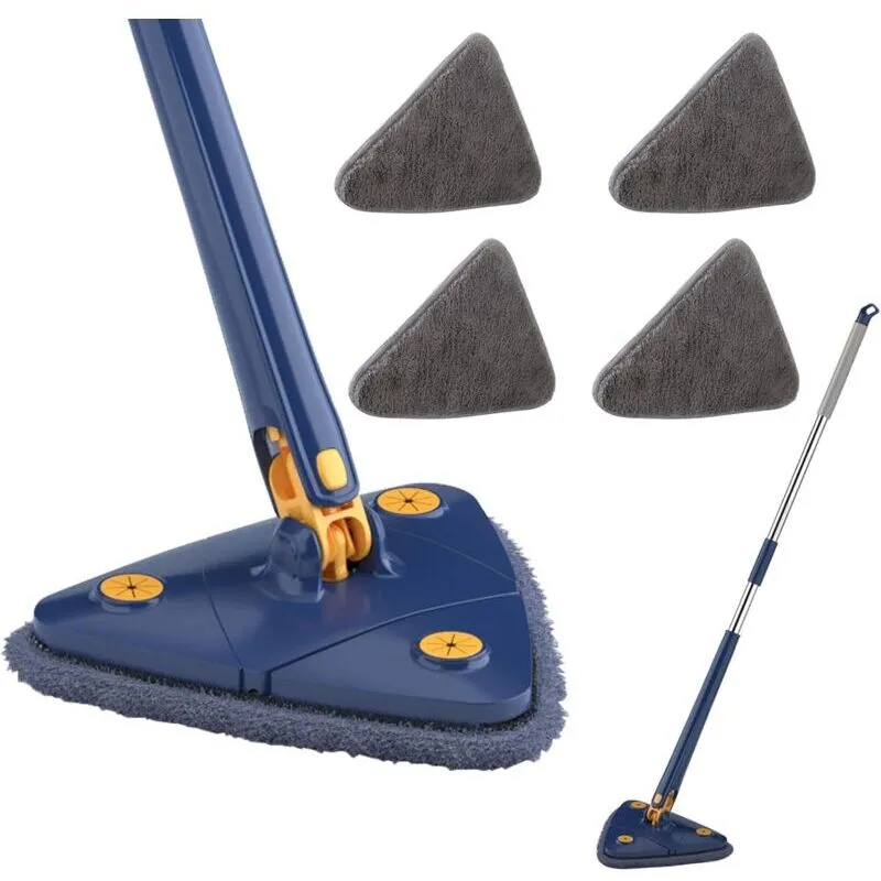 Rapanda - Mop a parete con manico lungo estensibile, per pavimenti, finestre, autolavaggio, mop piatto triangolare - 1,3 m e quattro mop