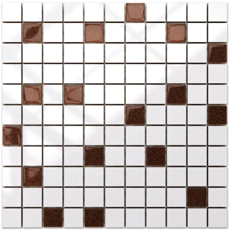 Mosaico in ceramica su rete per bagno o cucina 30cm x 30cm - White-brown