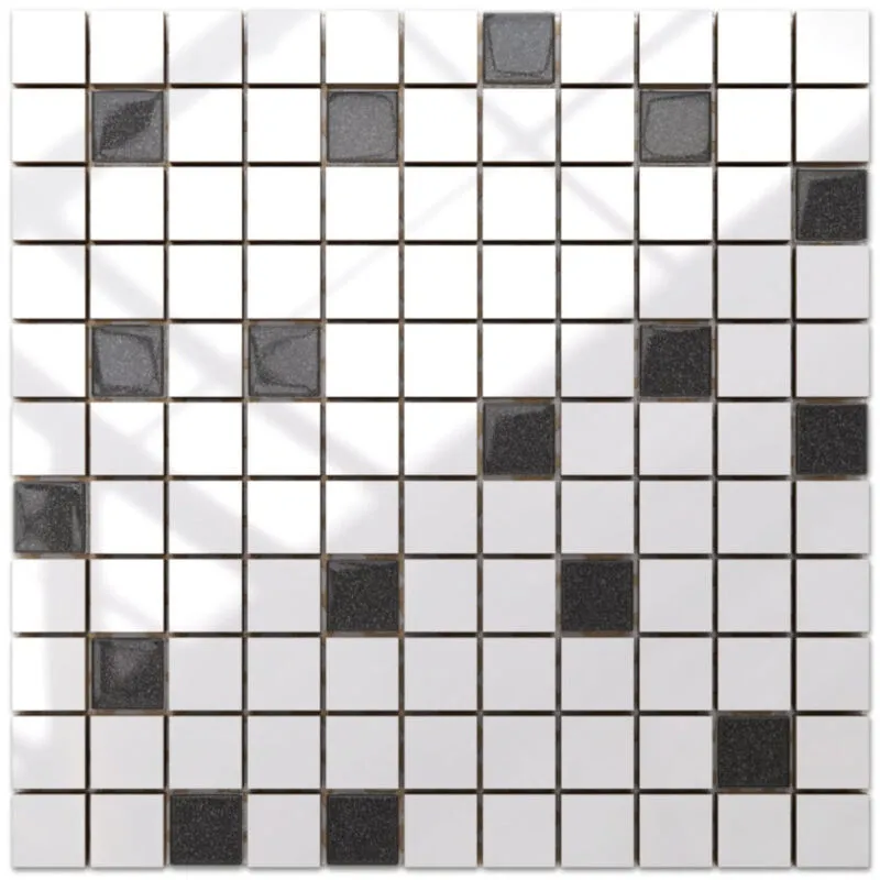 Mosaico in ceramica su rete per bagno o cucina 30cm x 30cm - White-graphite