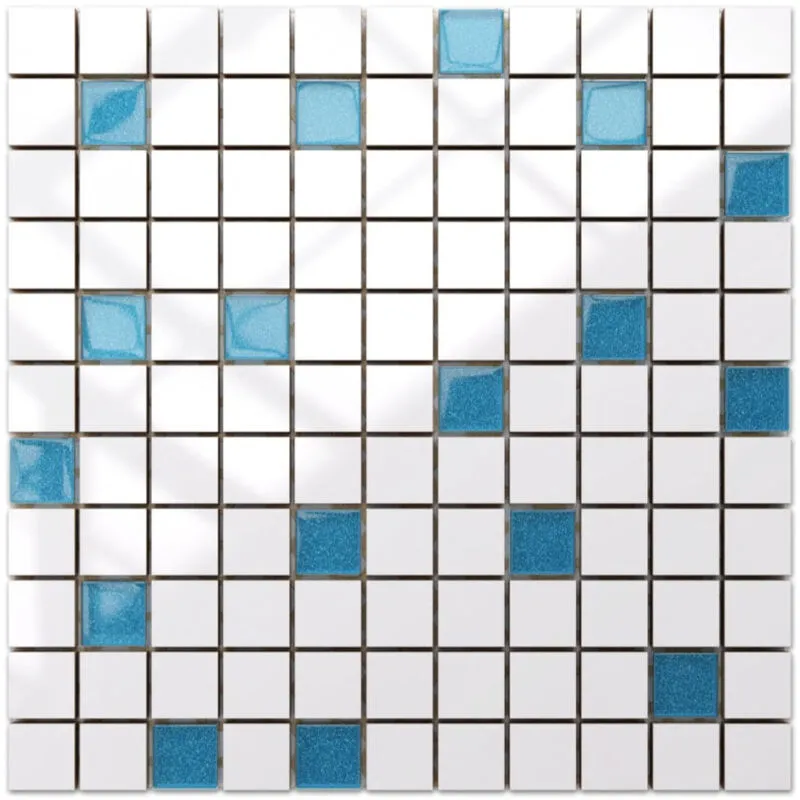 Mosaico in ceramica su rete per bagno o cucina 30cm x 30cm - White-pale blue