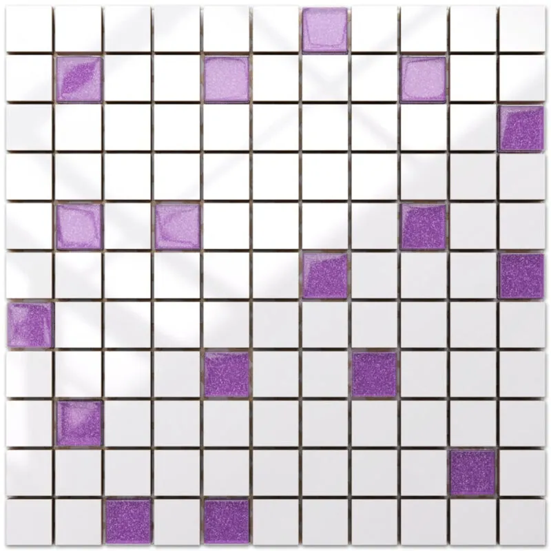 Mosaico in ceramica su rete per bagno o cucina 30cm x 30cm - White-violet