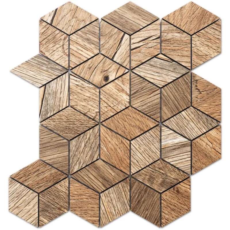 Ilcom - Mosaico in gres su rete per bagno o cucina 30.5 cm x 26.5 cm - Wood panic