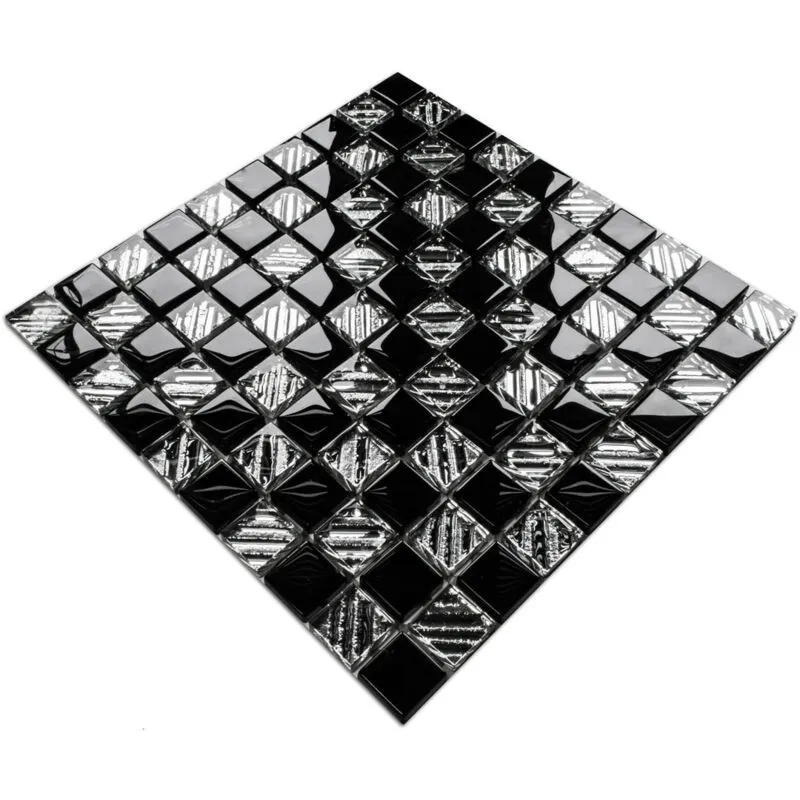 Mosaico in vetro su rete per bagno e cucina 30cm x 30cm - Black Chess