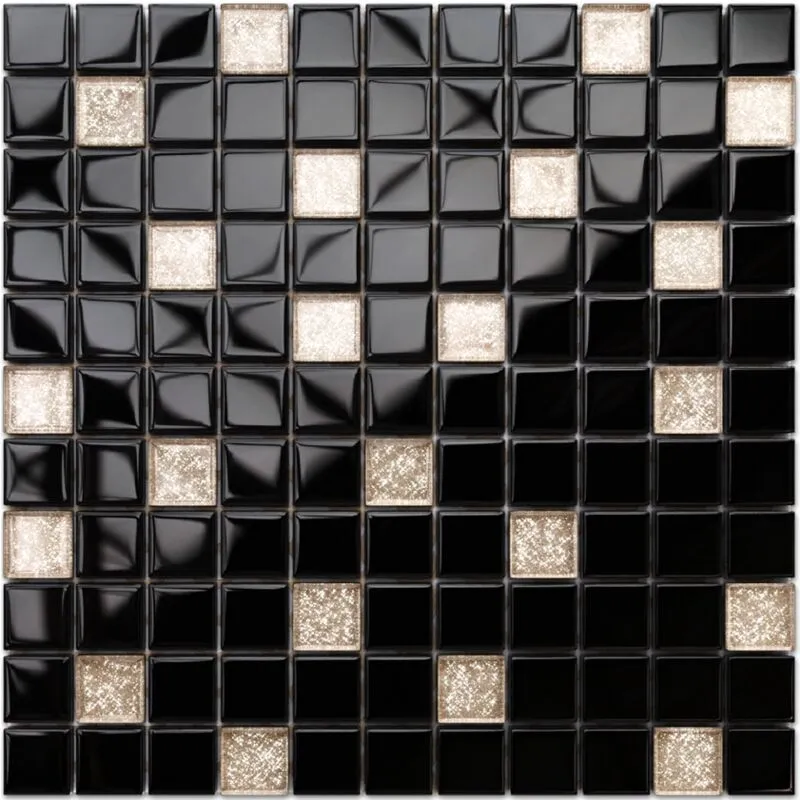 Mosaico in vetro su rete per bagno e cucina 30cm x 30cm - Black pepper