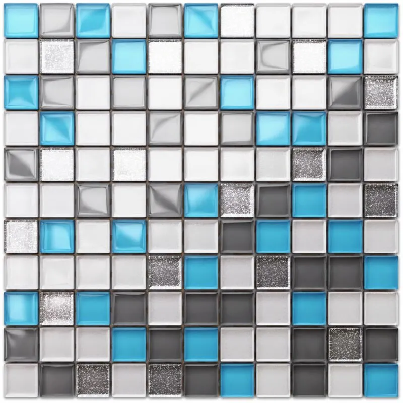 Mosaico in vetro su rete per bagno e cucina 30cm x 30cm - Blue Harmony