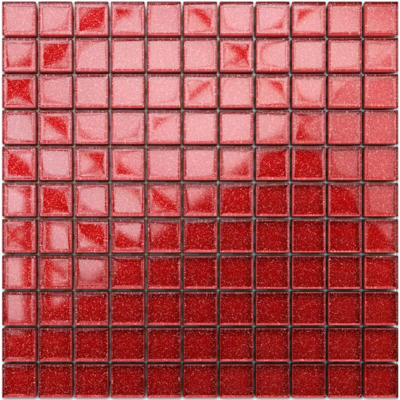 Mosaico in vetro su rete per bagno e cucina 30cm x 30cm - Bright Red