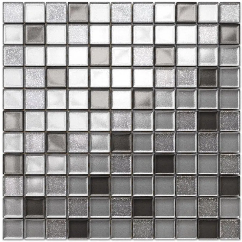 Mosaico in vetro su rete per bagno e cucina 30cm x 30cm - Brilliant silver