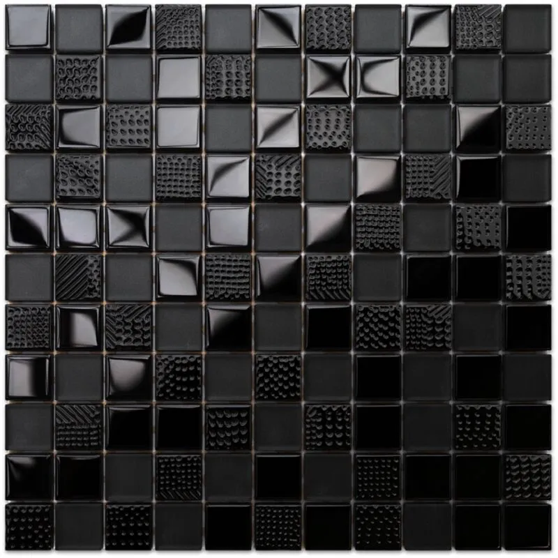 Mosaico in vetro su rete per bagno e cucina 30cm x 30cm - Carbon