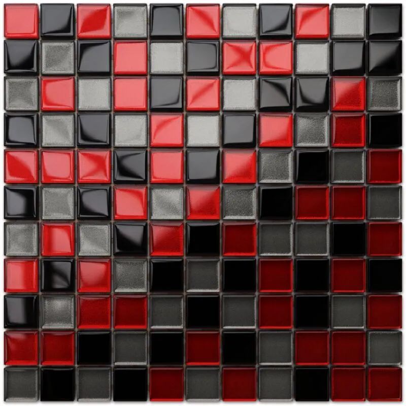 Mosaico in vetro su rete per bagno e cucina 30cm x 30cm - Crimson Grey