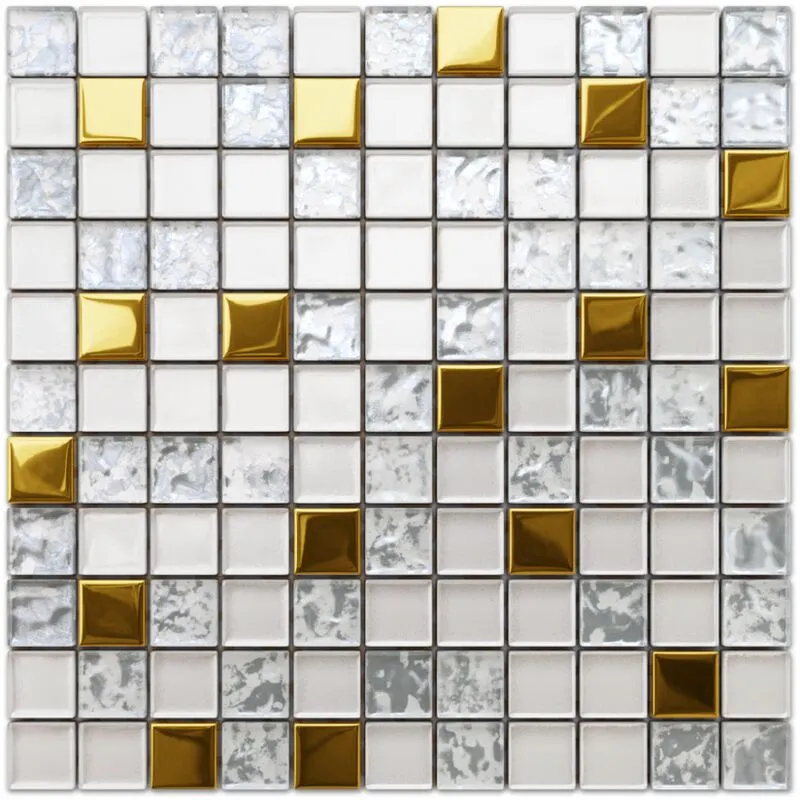 Mosaico in vetro su rete per bagno e cucina 30cm x 30cm - Frozen Gold