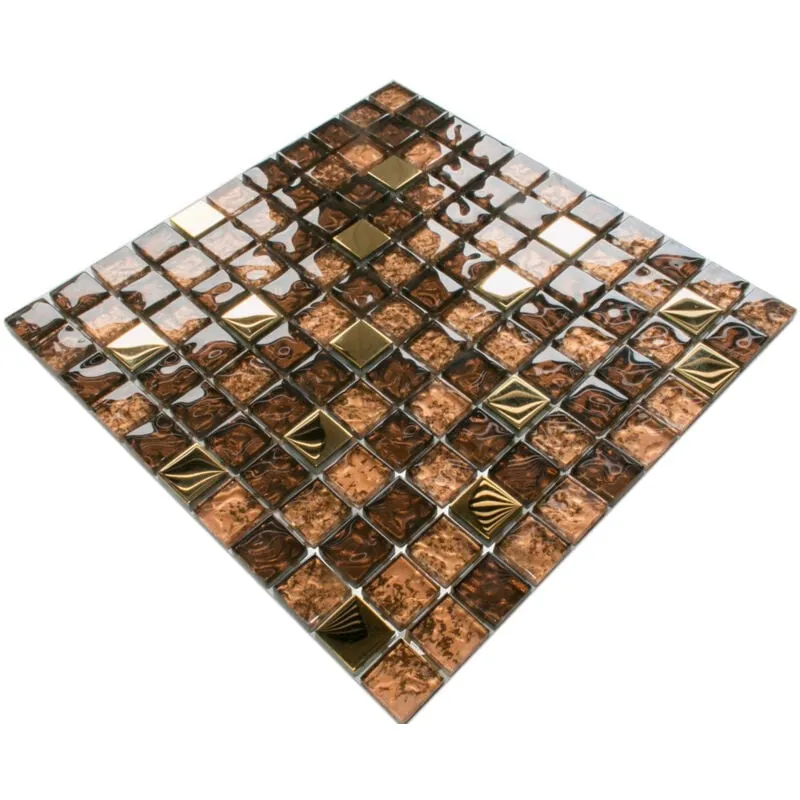 Mosaico in vetro su rete per bagno e cucina 30cm x 30cm - Gold brown