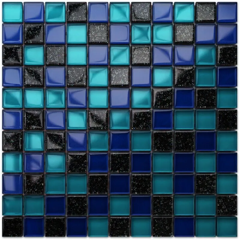 Mosaico in vetro su rete per bagno e cucina 30cm x 30cm - Ocean blue