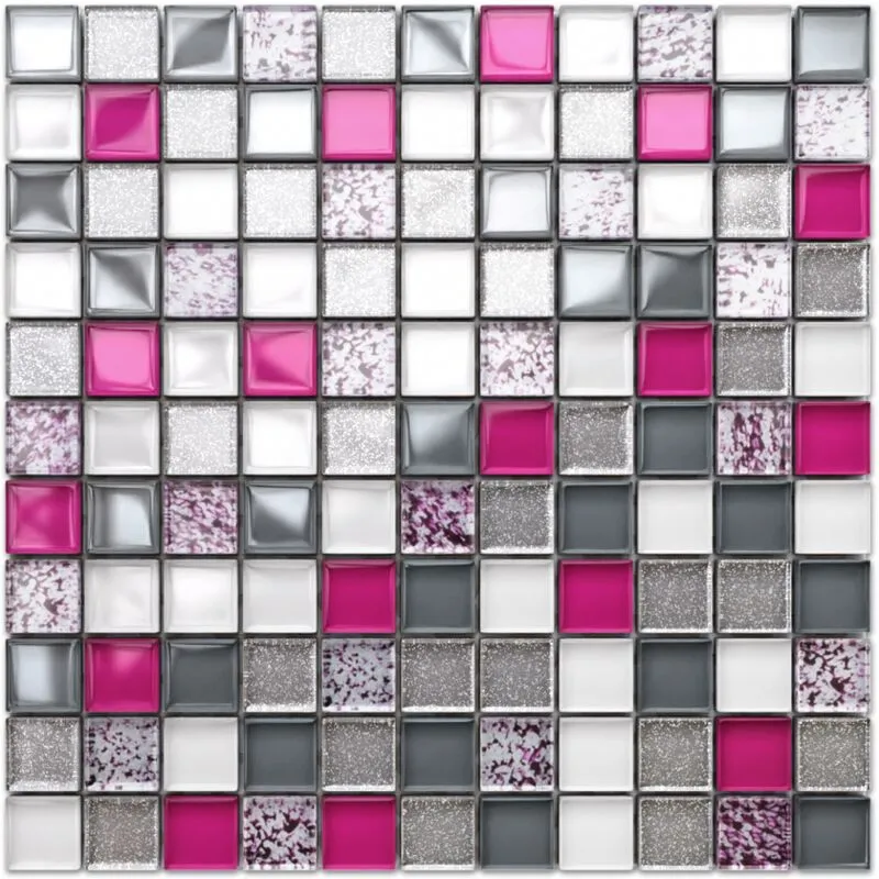 Mosaico in vetro su rete per bagno e cucina 30cm x 30cm - Pearl Pink