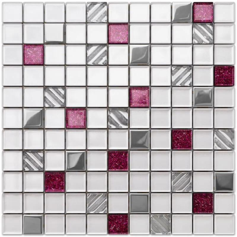 Mosaico in vetro su rete per bagno e cucina 30cm x 30cm - Pink Queen