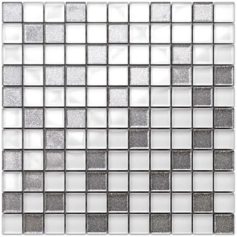 Mosaico in vetro su rete per bagno e cucina 30cm x 30cm - Silver Crystal