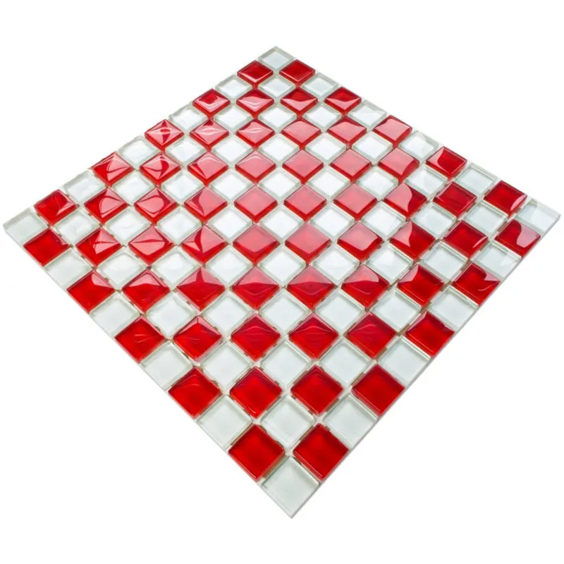 Mosaico in vetro su rete per bagno e cucina 30cm x 30cm - Red Cross