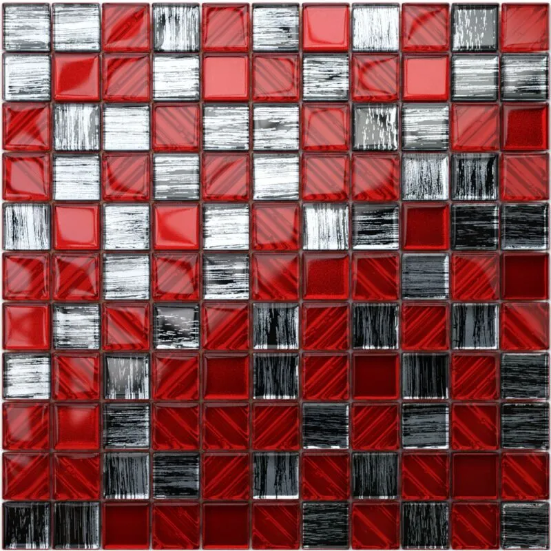 Mosaico in vetro su rete per bagno e cucina 30cm x 30cm - Red Jeans