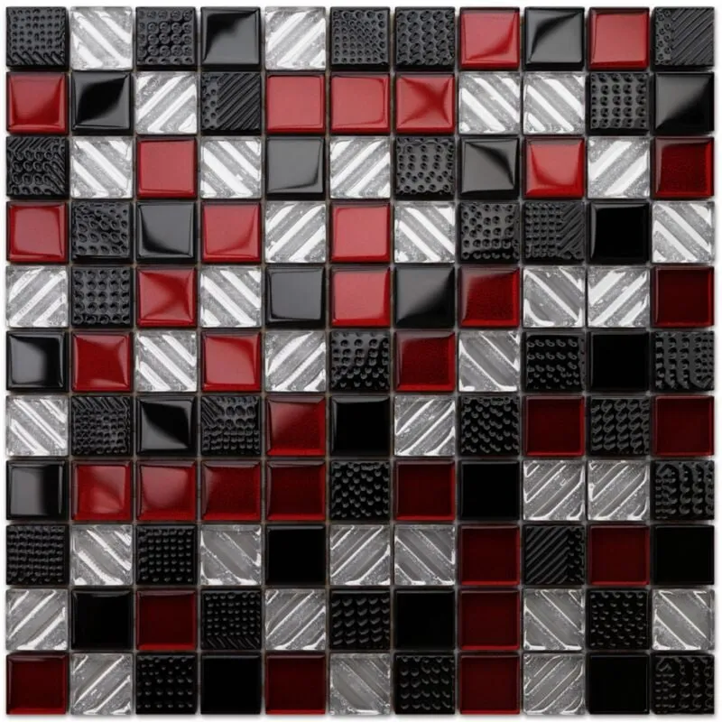 Mosaico in vetro su rete per bagno e cucina 30cm x 30cm - Red Samurai