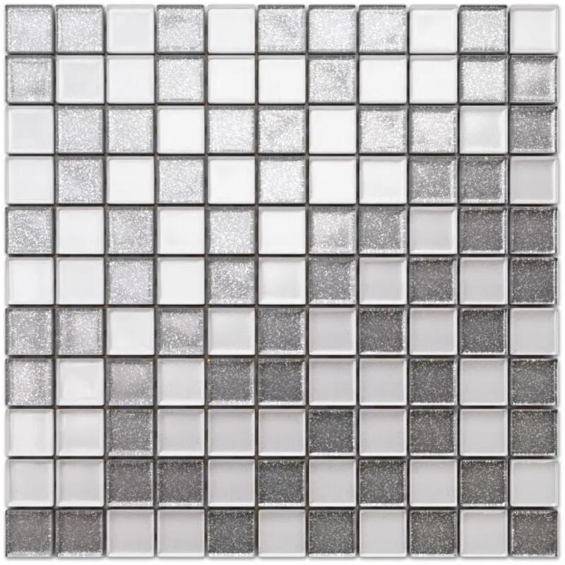 Mosaico in vetro su rete per bagno e cucina 30cm x 30cm - Silver White