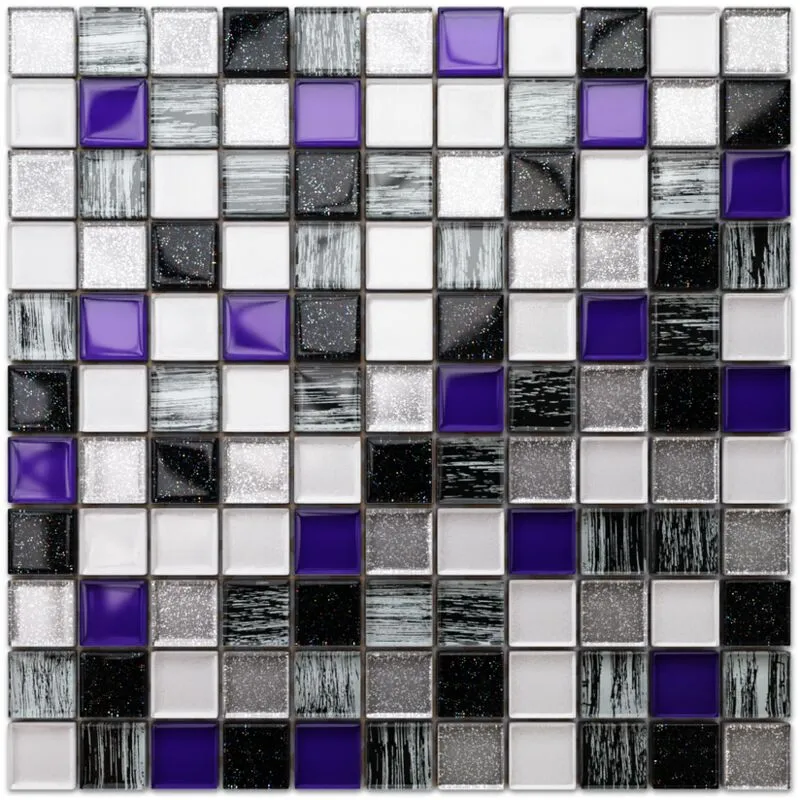 Mosaico in vetro su rete per bagno e cucina 30cm x 30cm - Violet Valley