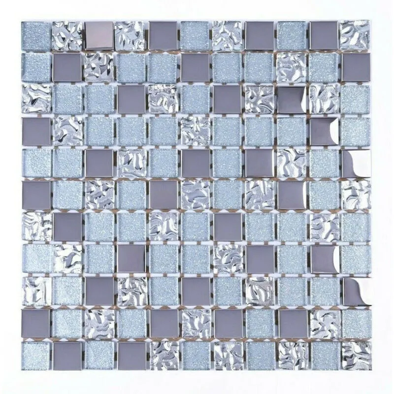 Mosaico in vetro su rete per bagno e cucina 30cm x 30cm - Silver Cloud