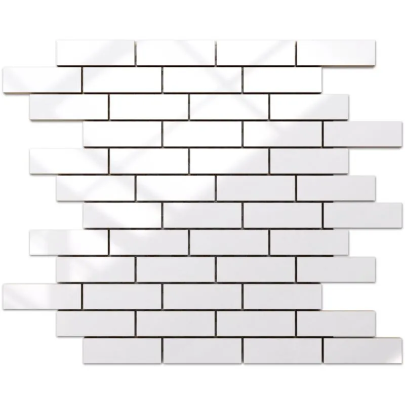 Ilcom - Mosaico su rete in ceramica per bagno o cucina 37.3 cm x 29.8 cm - Irregular white brick