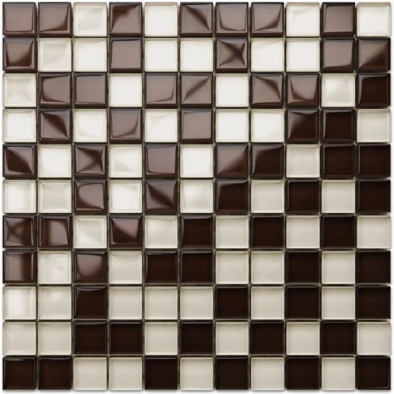 Mosaico in vetro su rete per bagno e cucina 30cm x 30cm - White walnut