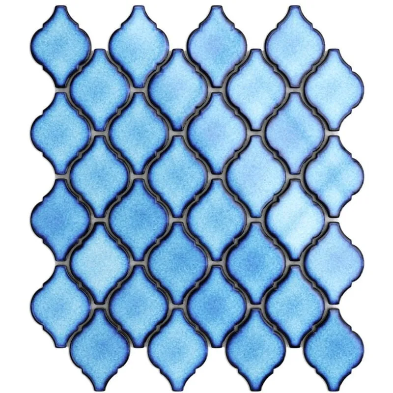 Ilcom - Mosaico in ceramica su rete per bagno o cucina 27.5 cm x 25.2 cm - Blue arabesque