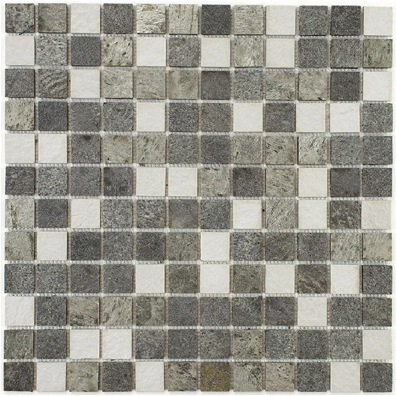 Mosaico misto resina e pietra 30 x 30 cm - piastrella 2,5 x 2,5 cm misto pietra e resina bianca