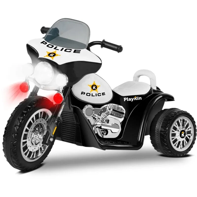 Moto elettrica bambino POLICE NERA batteria 6V ricaricabile triciclo +2 anni - Playkin