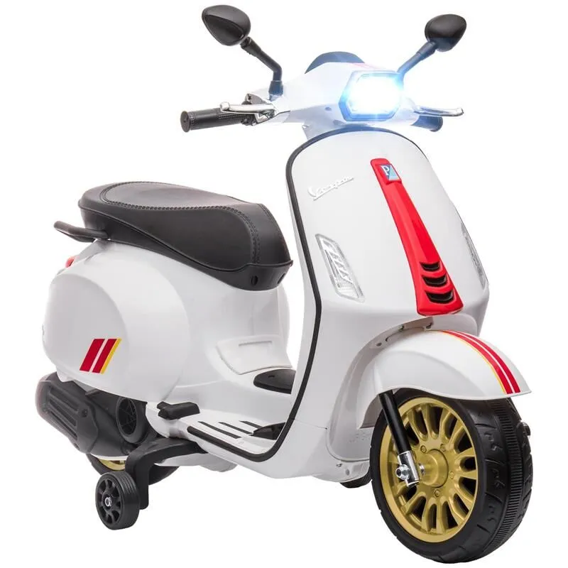 Maury's - moto elettrica per bambini a licenza vespa con rotelle. fanale e musica. in pp e metallo. 107X47X73 cm. bianco