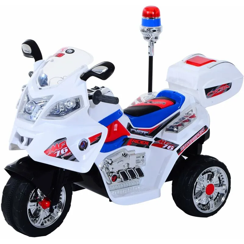 Moto Elettrica Polizia per Bambini 6V con Sirena Police Bianca