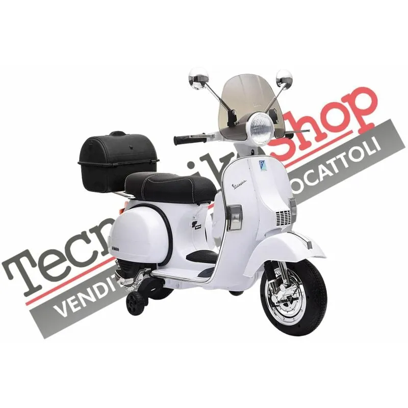 Moto Scooter Elettrico per Bambini Piaggio vespa PX150 full con Parabrezza e Bauletto 12V-Bianco